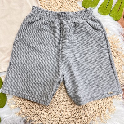 Conj. Camiseta Fun On the Beach e Bermuda em Moletinho - Areia e Cinza